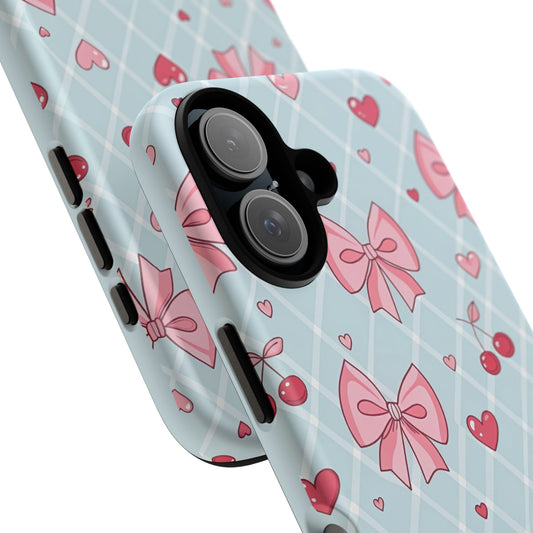 Bow and Cherry Matte Phone Case with Cute Pastel Pattern